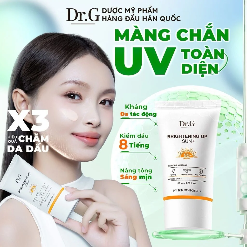 Kem Chống Nắng Dr.G Brightening Up Sun+ SPF50+ PA+++ 50ml Nâng Tông Kiềm Dầu Làm Sáng Da