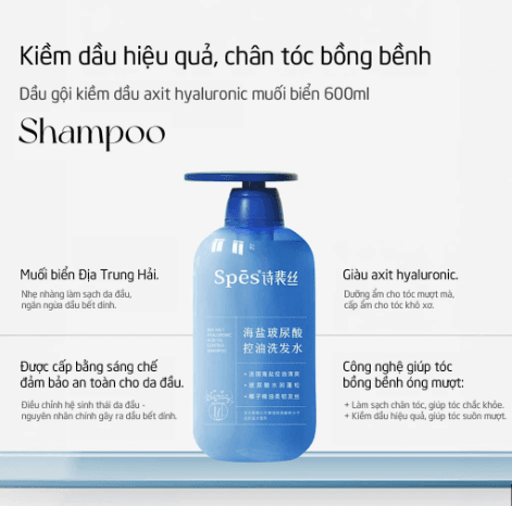Dầu Gội Spes Muối Biển Hyaluronic – Kiềm Dầu, Làm Sạch Sâu Da Đầu - 500ml - Ảnh 2