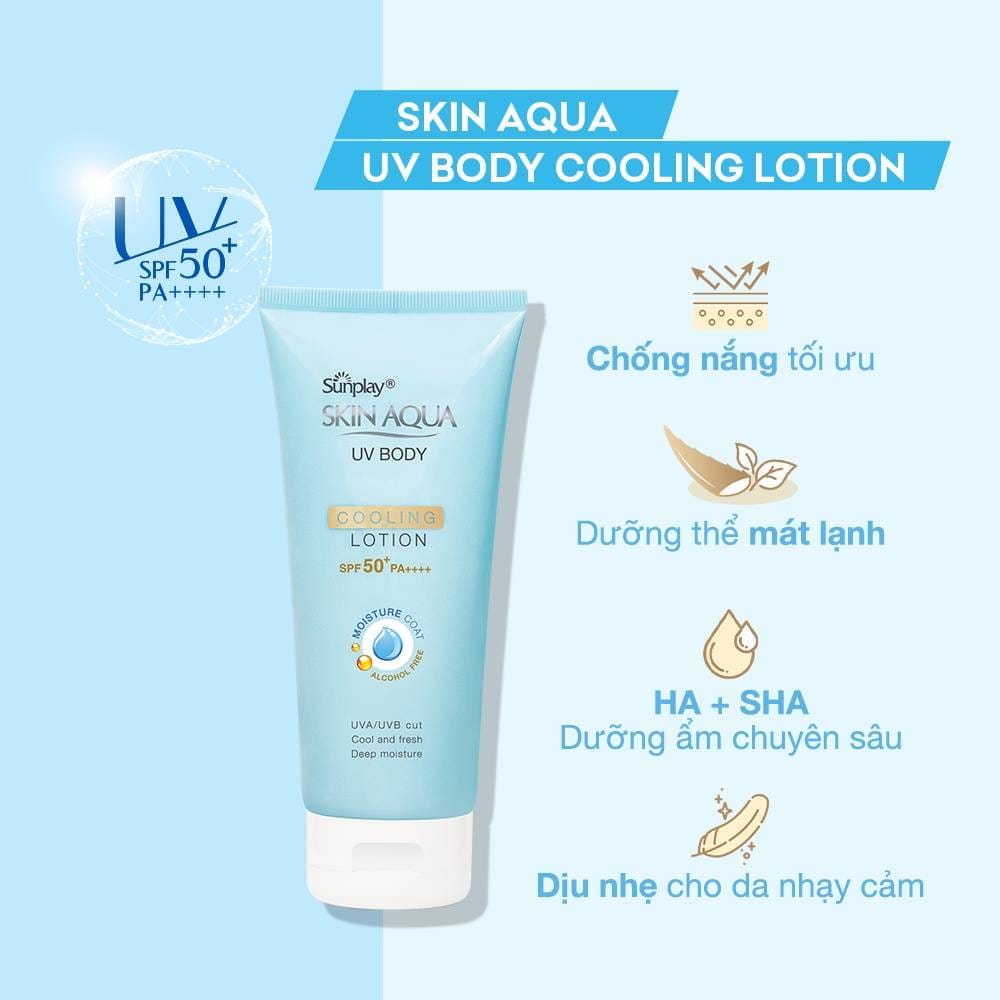 Lotion Chống Nắng Sunplay Dưỡng Thể Mát Lạnh 150g Skin Aqua UV Body Cooling Lotion SPF50+ PA++++