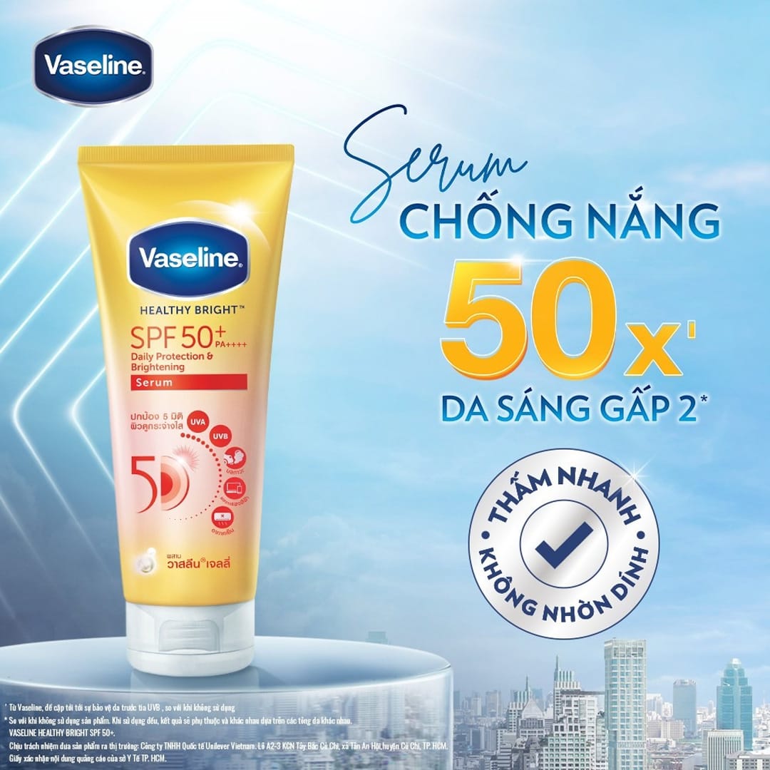 Serum Dưỡng Thể Vaseline Chống Nắng Sáng Da 300ml (Mới) Healthy Bright Daily Protection & Brightening Serum SPF 50+ PA++++