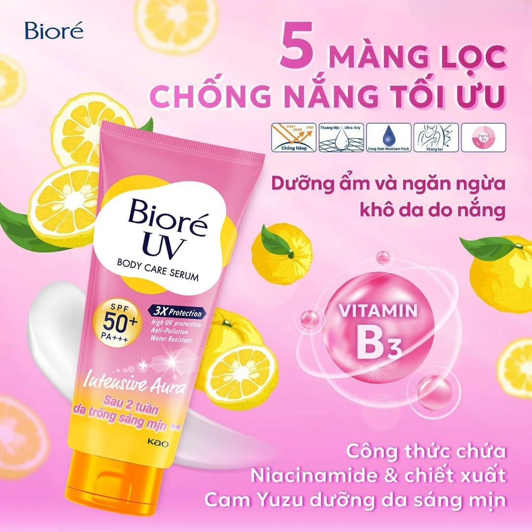 Serum Chống Nắng Dưỡng Thể Bioré Sáng Da Mịn Màng 150ml UV Body Care Serum Intensive Aura SPF50+ PA+++
